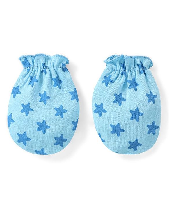 Babyhug 100% Cotton Mittens Multicolor Pack of 3 - Blue & Yellow