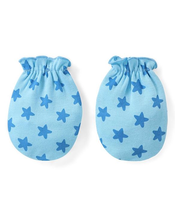 Babyhug 100% Cotton Mittens Multicolor Pack of 3 - Blue & Yellow