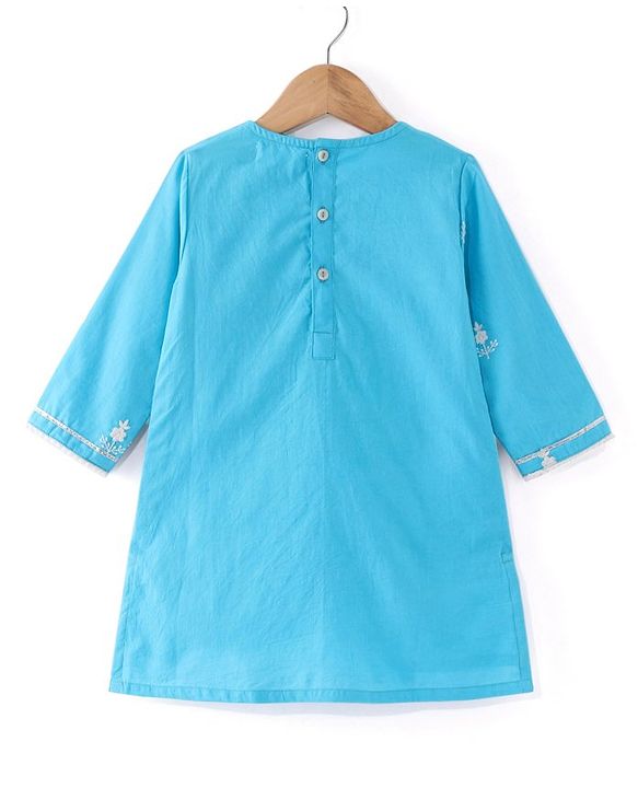 Babyhug Full Sleeves Cotton Woven Embroidered Kurta Gharara Set with Dupatta Tie & Dye Print - Blue & White