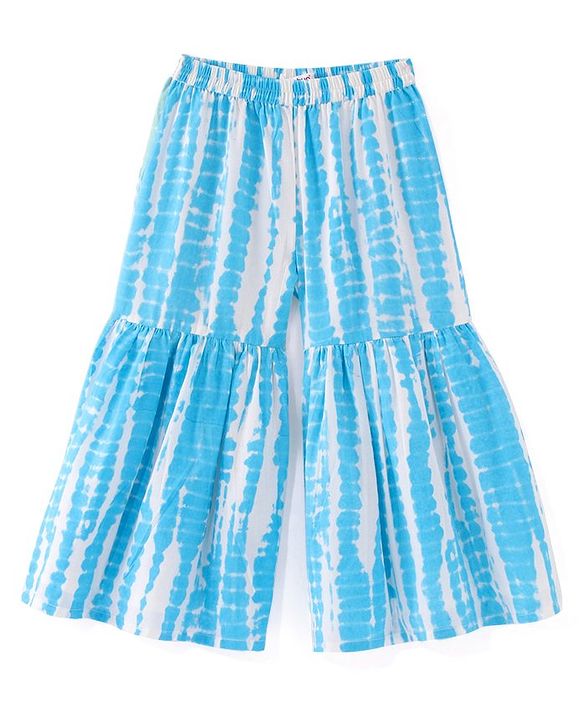 Babyhug Full Sleeves Cotton Woven Embroidered Kurta Gharara Set with Dupatta Tie & Dye Print - Blue & White