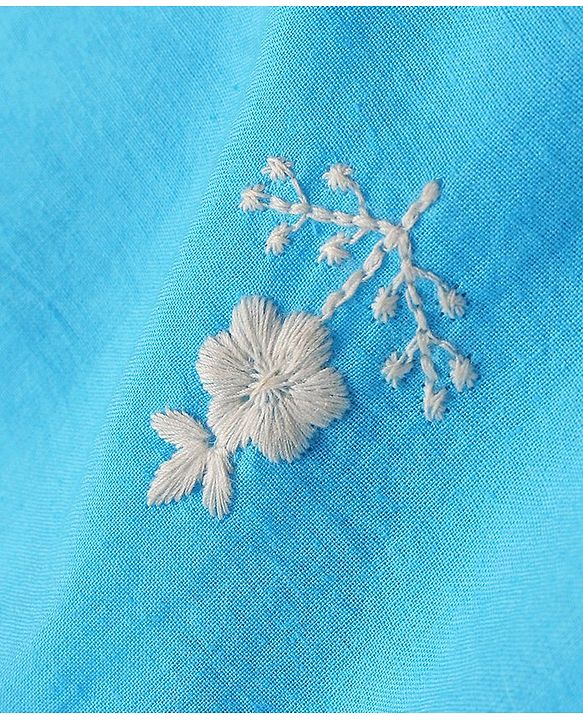 Babyhug Full Sleeves Cotton Woven Embroidered Kurta Gharara Set with Dupatta Tie & Dye Print - Blue & White