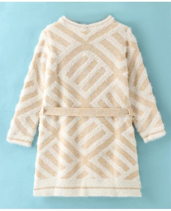 Babyhug Knitted Full Sleeves Designed Woollen Dress - White