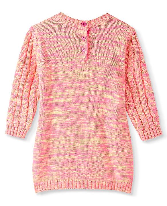 Babyhug Full Sleeves Cable Knit Woollen Dress - Light Peach