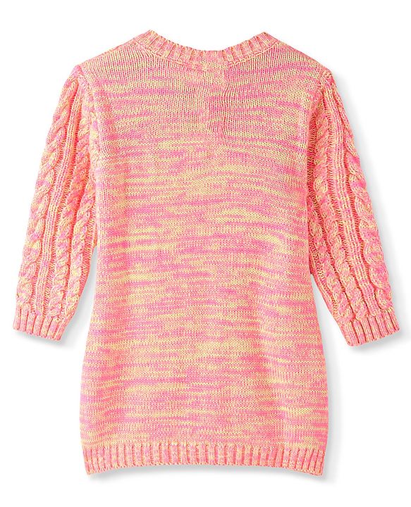 Babyhug Full Sleeves Cable Knit Woollen Dress - Light Peach