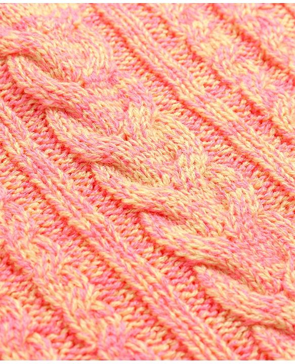 Babyhug Full Sleeves Cable Knit Woollen Dress - Light Peach