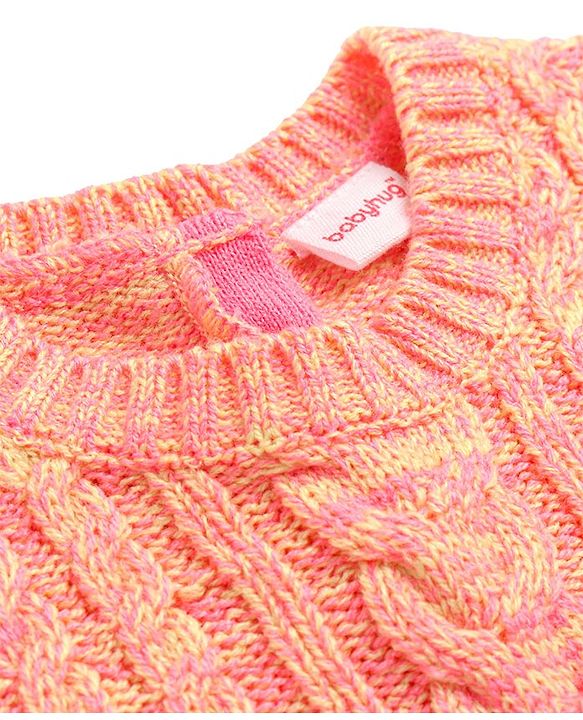 Babyhug Full Sleeves Cable Knit Woollen Dress - Light Peach