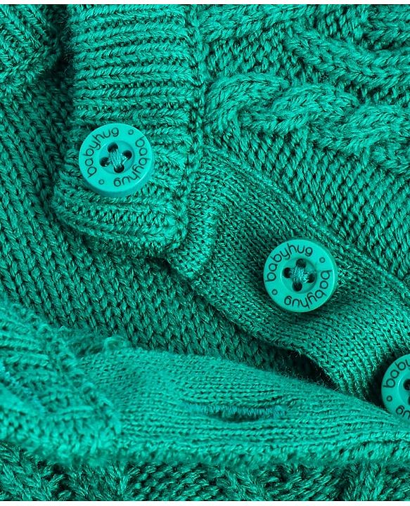 Babyhug Knit Full Raglan Sleeves Cable Knit Woolen Dress - Green