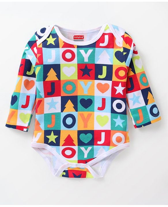 Babyhug 100% Cotton Knit Full Sleeves Alphabet Print Onesies Pack of 3 - Multicolour