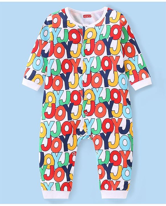 Babyhug 100% Cotton Knit Full Sleeves Romper Alphabet Print Pack of 2- Multicolor