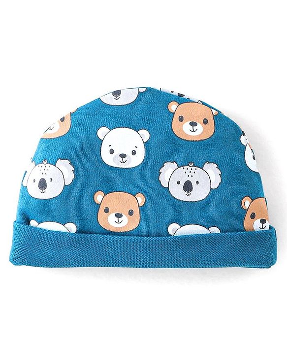 Babyhug 100% Cotton Onesies with Leggings and Cap Mittens Booties With Animals Print - Blue & Red