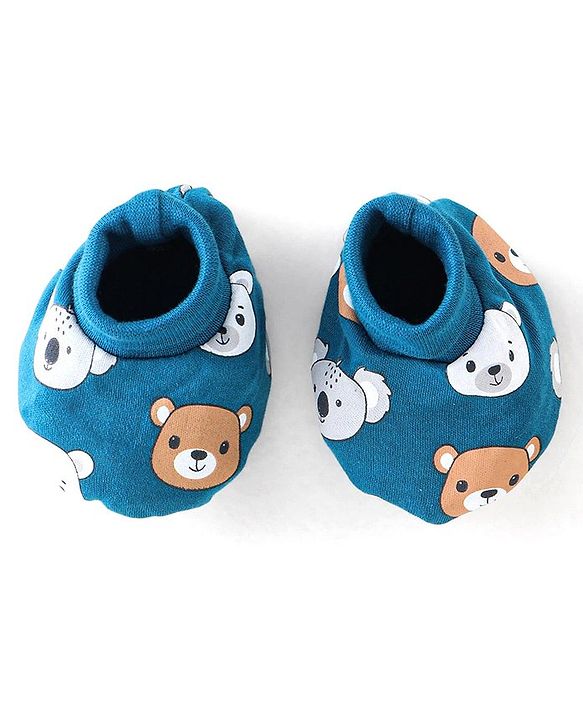 Babyhug 100% Cotton Onesies with Leggings and Cap Mittens Booties With Animals Print - Blue & Red