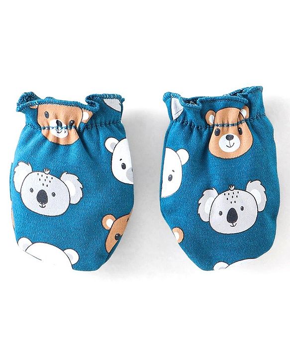 Babyhug 100% Cotton Onesies with Leggings and Cap Mittens Booties With Animals Print - Blue & Red