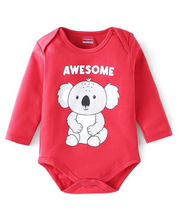 Babyhug 100% Cotton Onesies with Leggings and Cap Mittens Booties With Animals Print - Blue & Red