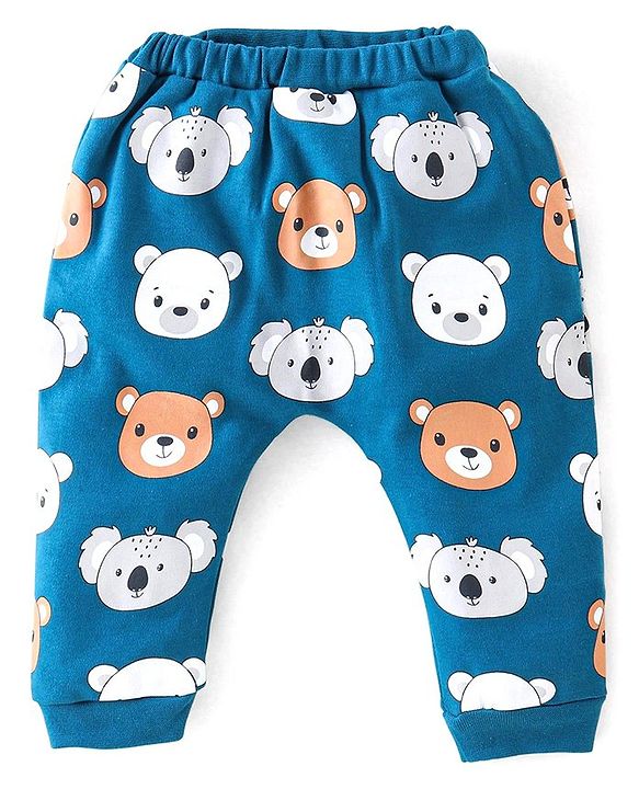 Babyhug 100% Cotton Onesies with Leggings and Cap Mittens Booties With Animals Print - Blue & Red