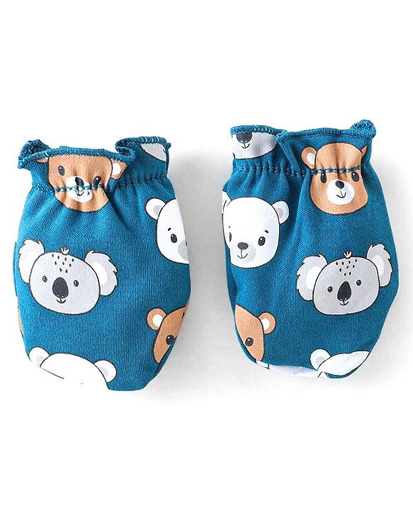 Babyhug 100% Cotton Onesies with Leggings and Cap Mittens Booties With Animals Print - Blue & Red