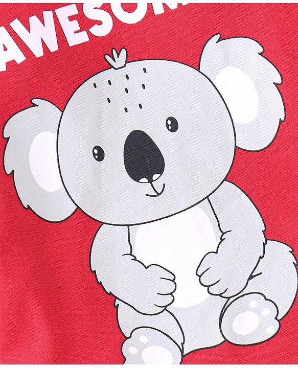 Babyhug 100% Cotton Onesies with Leggings and Cap Mittens Booties With Animals Print - Blue & Red
