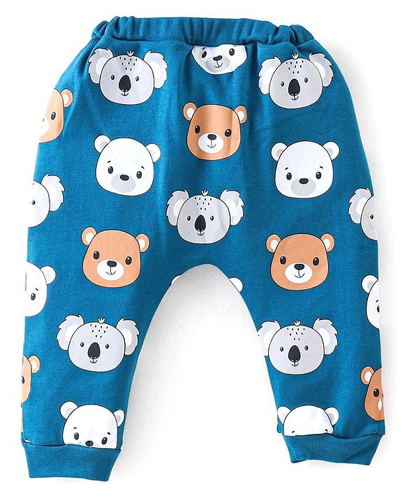 Babyhug 100% Cotton Onesies with Leggings and Cap Mittens Booties With Animals Print - Blue & Red