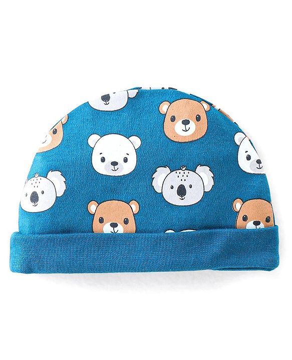 Babyhug 100% Cotton Onesies with Leggings and Cap Mittens Booties With Animals Print - Blue & Red