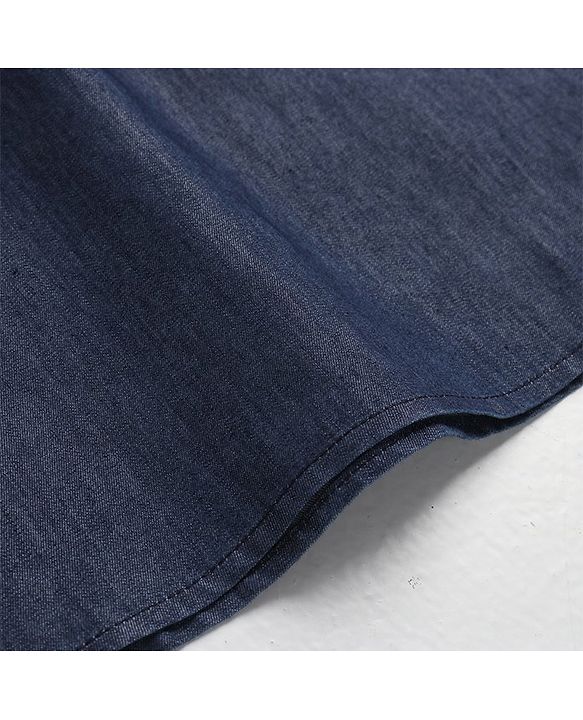Babyhug Cotton Woven Cambric Full Sleeves Solid Denim Kurta Pyjama Set With Embroidery Detailing - Blue