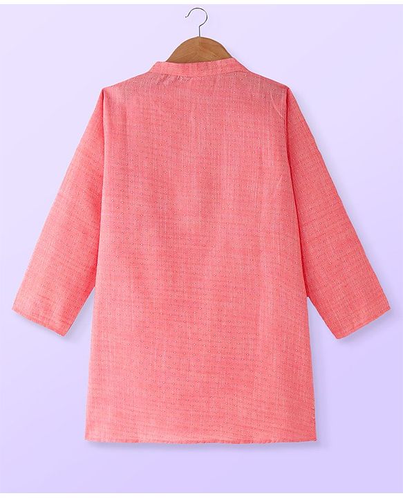 Babyhug Cambric Woven Full Sleeves Embroidered Kurta Pyjama Set - Coral
