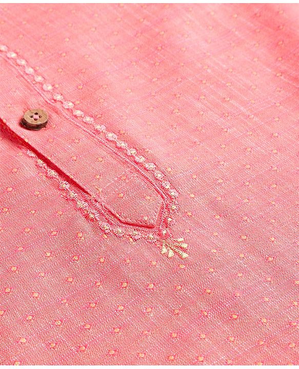 Babyhug Cambric Woven Full Sleeves Embroidered Kurta Pyjama Set - Coral
