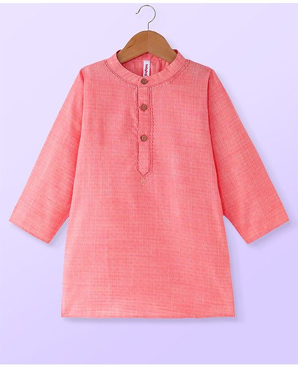 Babyhug Cambric Woven Full Sleeves Embroidered Kurta Pyjama Set - Coral
