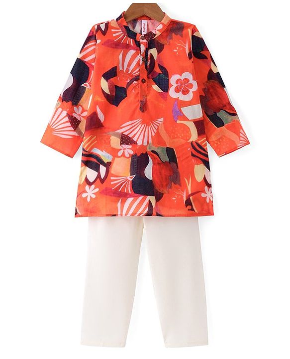 Babyhug Cambric Woven Full Sleeves Kurta Pyjama Set Floral Print - Red
