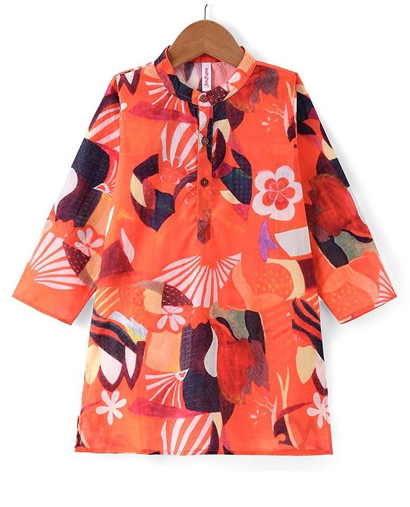Babyhug Cambric Woven Full Sleeves Kurta Pyjama Set Floral Print - Red