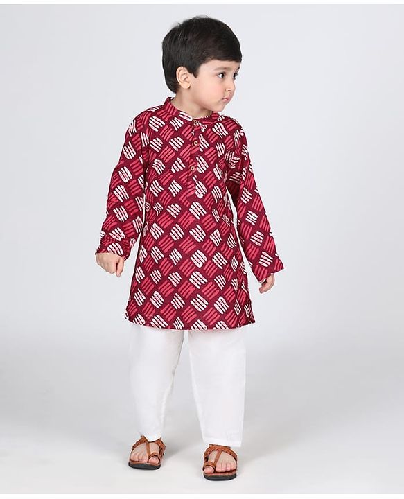 Babyhug Cambric Full Sleeves Printed Kurta Pyjama Set - Maroon