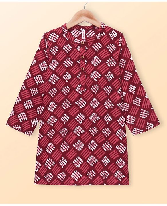 Babyhug Cambric Full Sleeves Printed Kurta Pyjama Set - Maroon