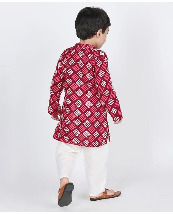 Babyhug Cambric Full Sleeves Printed Kurta Pyjama Set - Maroon