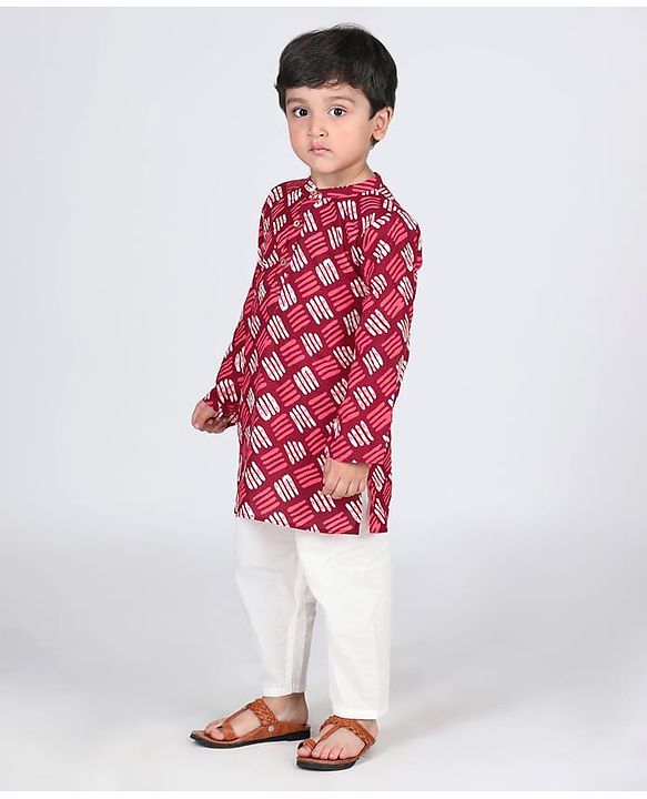 Babyhug Cambric Full Sleeves Printed Kurta Pyjama Set - Maroon