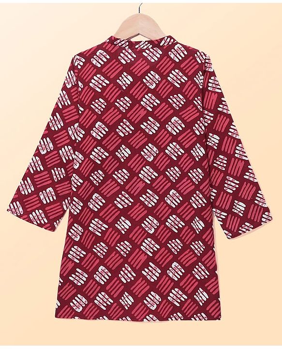 Babyhug Cambric Full Sleeves Printed Kurta Pyjama Set - Maroon
