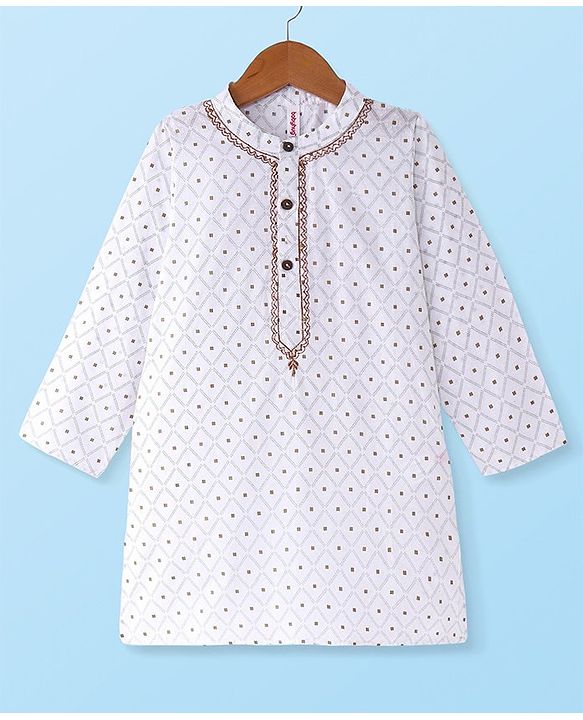 Babyhug Cambric Woven Full Sleeves Embroidered Kurta & Pyjama Set - Off White