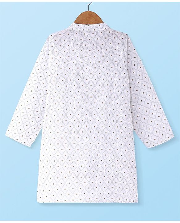 Babyhug Cambric Woven Full Sleeves Embroidered Kurta & Pyjama Set - Off White