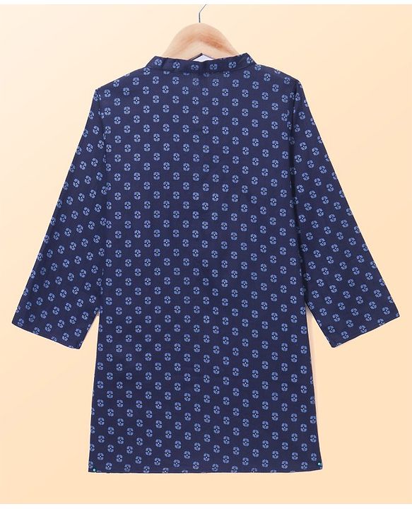 Babyhug Cabric Woven Full Sleeves Floral Printed Kurta & Pyjama Set - Navy Blue