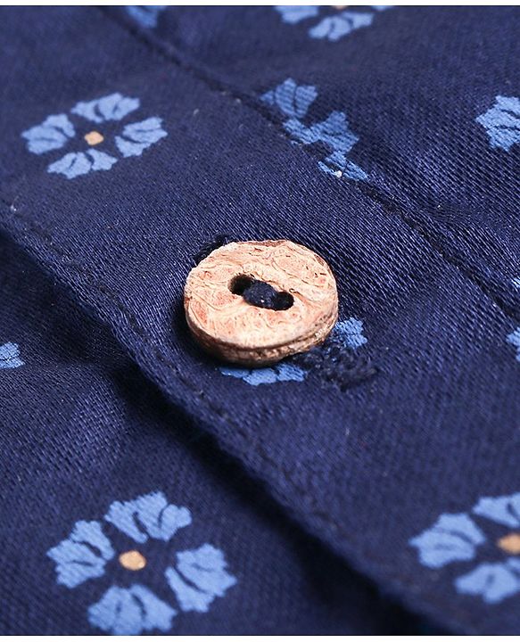 Babyhug Cabric Woven Full Sleeves Floral Printed Kurta & Pyjama Set - Navy Blue