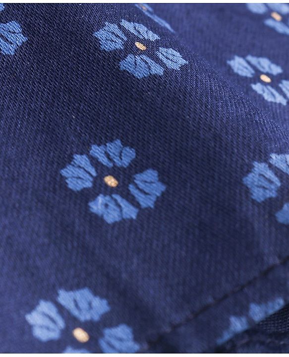 Babyhug Cabric Woven Full Sleeves Floral Printed Kurta & Pyjama Set - Navy Blue