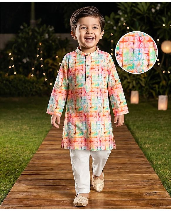 Babyhug Cambric Full Sleeves Printed Kurta Pyjama Set - Multicolor