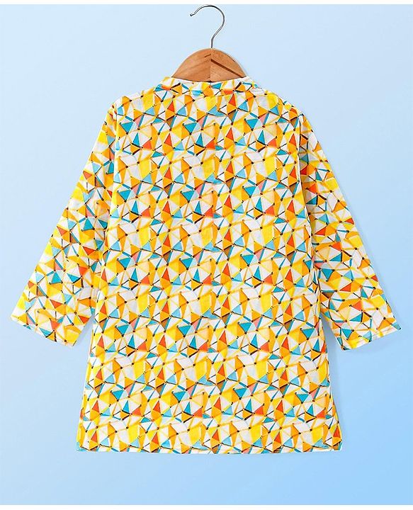 Babyhug Cambric Woven Full Sleeves  Kurta Pyjama Set with Abstract Print - Yellow