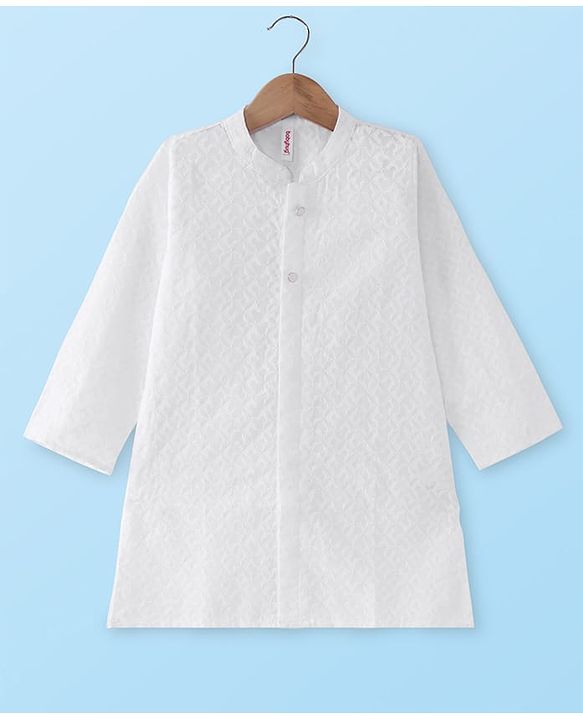 Babyhug Cotton Woven Cambric Embroidered Full Sleeves Kurta & Pyjama Set - White