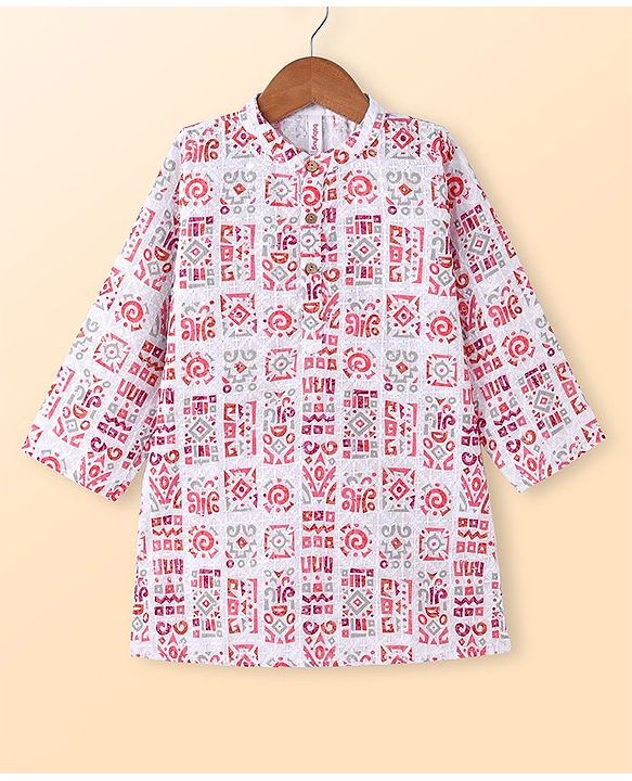 Babyhug Cotton Woven Cambric Full Sleeves Embroidered & Printed Kurta Pyjama Set - Multicolor