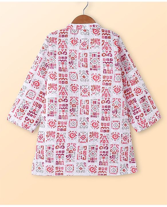 Babyhug Cotton Woven Cambric Full Sleeves Embroidered & Printed Kurta Pyjama Set - Multicolor