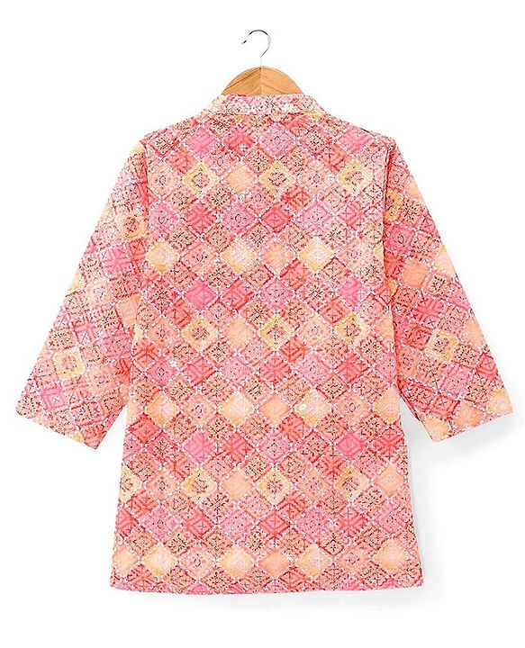 Babyhug Cambric Woven Full Sleeves Floral Embroidered Kurta Pyjama Set - Peach