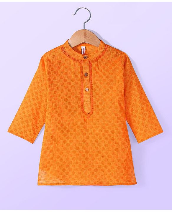 Babyhug Cambric  Dobby Full Sleeves Kurta Pyjama Set - Orange