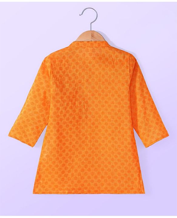 Babyhug Cambric  Dobby Full Sleeves Kurta Pyjama Set - Orange