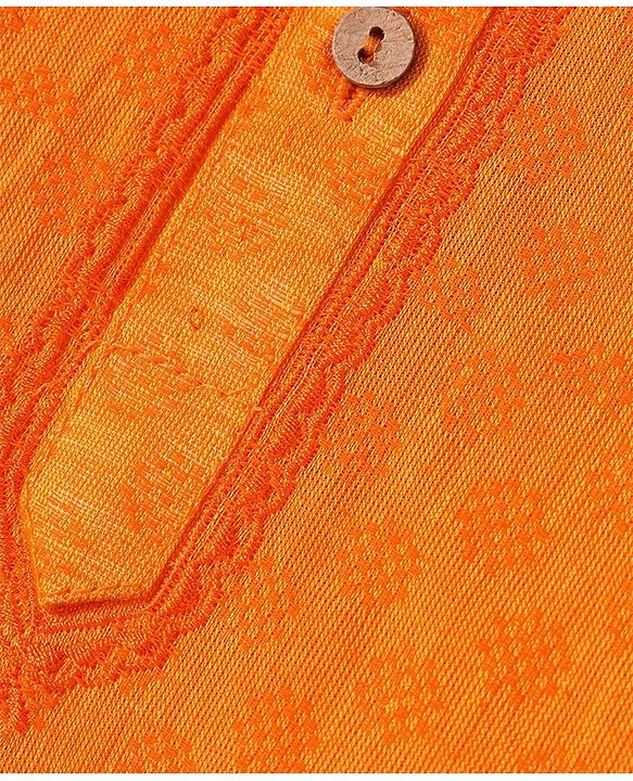 Babyhug Cambric  Dobby Full Sleeves Kurta Pyjama Set - Orange