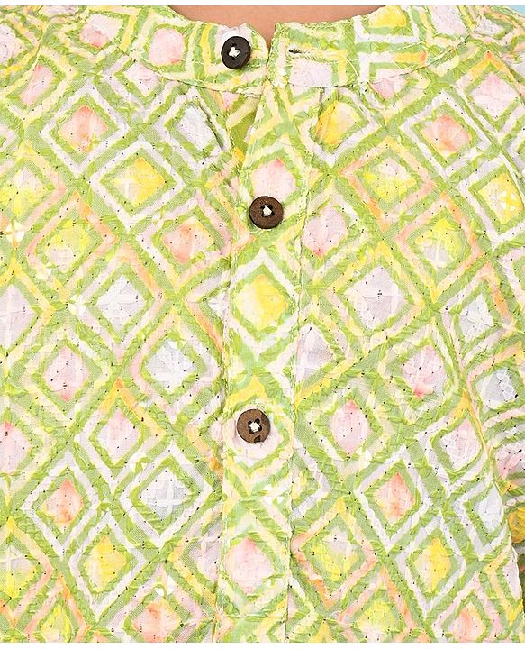 Babyhug Cambric Full Sleeves Embroidered Kurta & Pyjama Set - Green