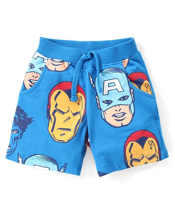Babyhug Marvel  100% Cotton Knit Half Sleeve Night Suit with Avengers Graphics- Blue
