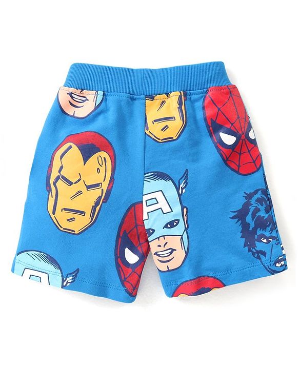 Babyhug Marvel  100% Cotton Knit Half Sleeve Night Suit with Avengers Graphics- Blue